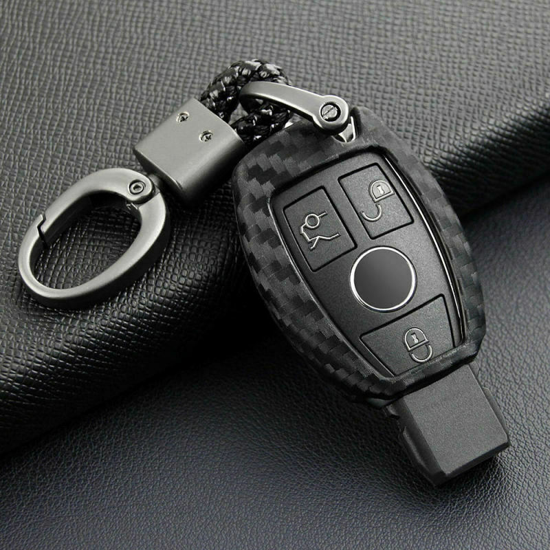 1 Set For Mercedes-Benz Carbon Fiber Smart Car Key Case Cover Fob Holder