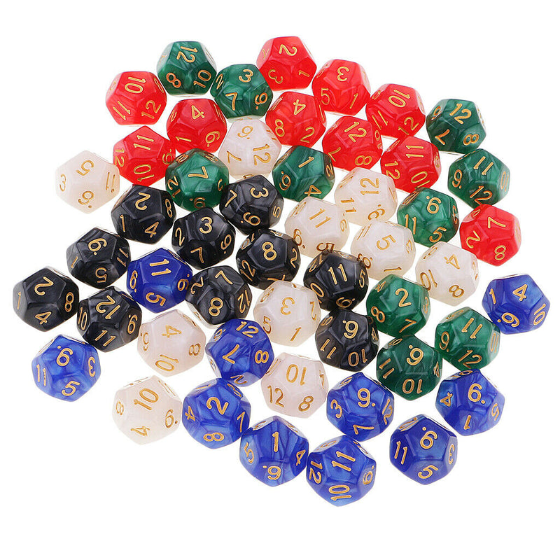 Pack of 50 D12 Dice 16mm Multicolored Die with Dice Bag for Children Kids Xmas