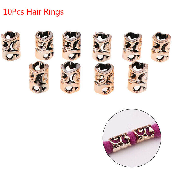 10Pcs/Set Hair Coil Dreadlocks Braid Tube Rings Metal Cuffs Hair Jewelry Dec OZ