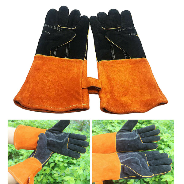 Pair Cowhide Welding Gloves Heat Resistant Work Glove Oven Baking Stove