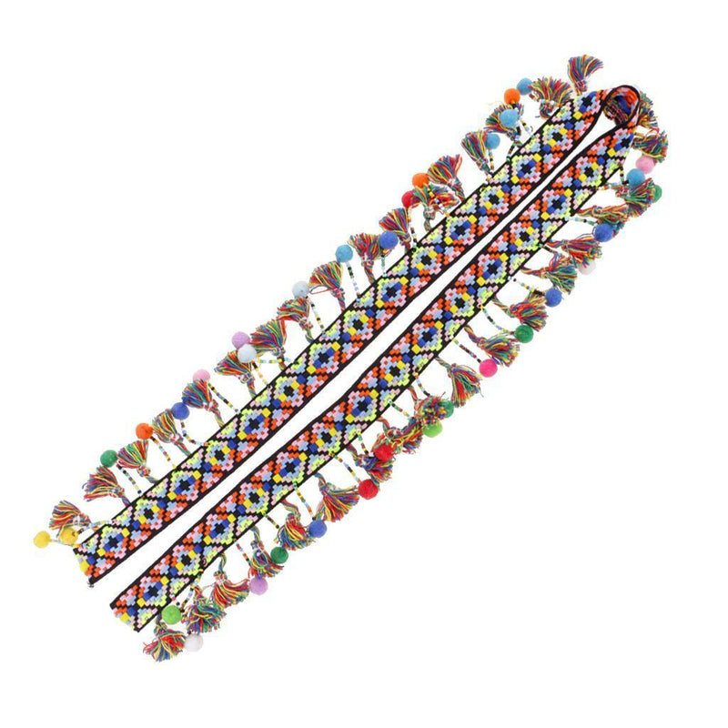 1 Yard Colorful Pompon Bead Fringe Tassels Braid Jacquard Ribbon Trims 60mm