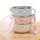 Cute Kids Stainless Steel Injection Bowl Spoon Baby Food Feeding Tableware