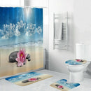 4Pcs Home Bathroom Decor Set Bathroom Beach Flower Pattern Toilet Seat Cove