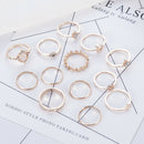 Rhinestones Moon Star Crown Finger Rings Knuckle Midi Opal Rings Set