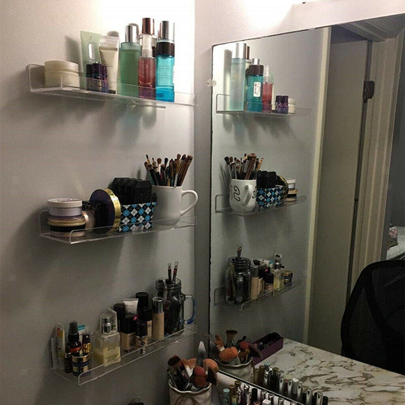 Clear Acrylic Floating Wall Ledge Shelf Rack Bathroom Display Spice Toys