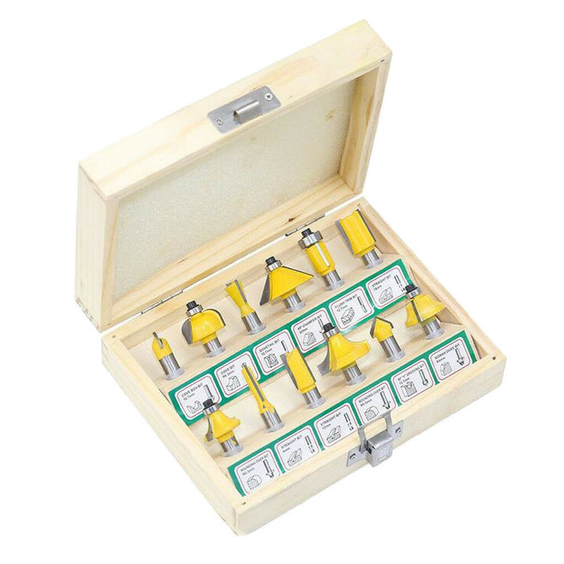 12Pcs Professional Shank Tungsten Carbide Router Bit Cutter w/ Wooden Case