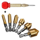 6Pcs Hex Handle Five-Blade Chamfered Titanium Plated Wooden Boring Drill Co