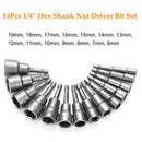2X(14Pcs 6-19Mm Grey Adapter Drill Bit 1/4 Inch Socket Magnetic Nut Driver