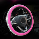 1Pc Pink Car Steering Wheel Cover Decor 38cm 15" Bling Rhinestone Diamond