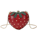 Cute Strawberry Heart Shape Pu Studs Fashion Lady Chain Wallet Clutch Bag S
