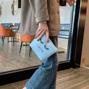 Women Travel Cosmetic Clutch Bag Leather Letter Print Makeup Pouch (Blue) A