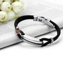 Stainless Steel Cross ID Black Rubber Men Women Cuff Bracelet Wristband Bangle