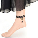 Gothic Anklet Chain Black Lace Woven Flowers Water Drop Pendant Anklet JewelryES