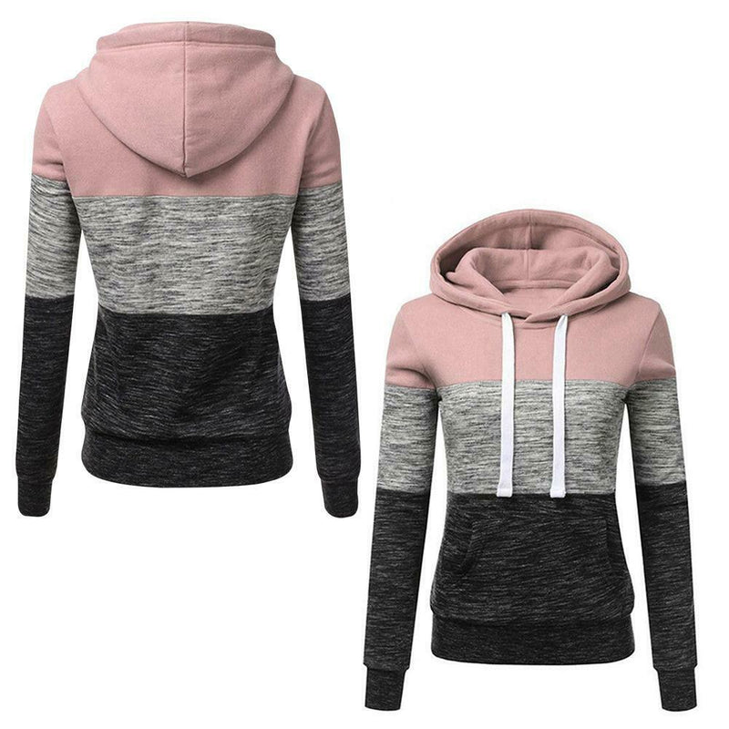 Stitching Women Long Sleeve Hit Color Autumn Leisure Hoodies (Pink M) A