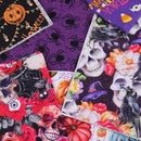 6Pcs 100% Cotton Fabric Pumpkin Skulls Spiders Halloween Decors for DIY Sewing