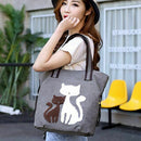Lovely Canvas Cat Tote Bag Casual Handbag Shopping Bag Shoulder Bags Large