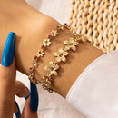 2pcs Pink Rhinestone Bracelets Set Women Boho Flower Geometric Metal Jewelry Ew