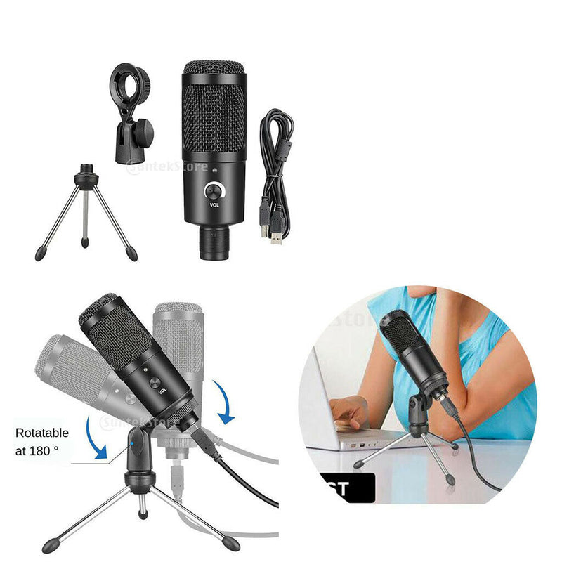 USB Studio Recording Microphone,Condenser Broadcast Mic W/ Stand Recording
