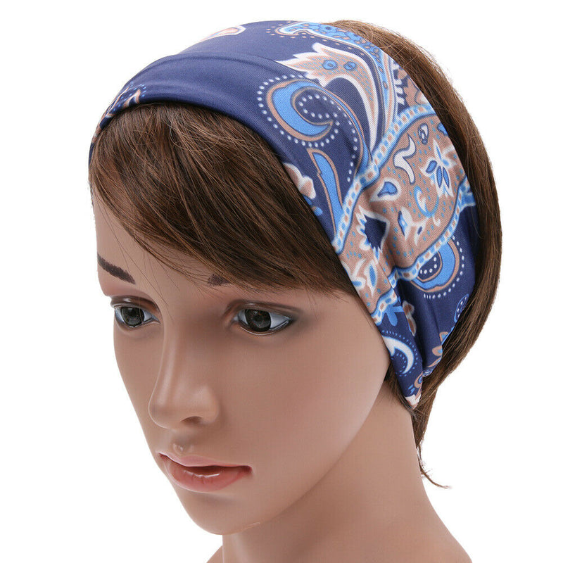 Women Soft Sweatband Stretch Printing Hairband Fashion Gym Yoga Headband A