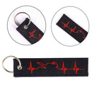 Red ECG Heartbeat Keychain Embroidery Luggage Motorcycle Key Ring Chain E8I9