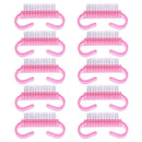 10pcs Nail Cleaning Brushes Pink Plastic Handle Dust Remover Manicure Tools