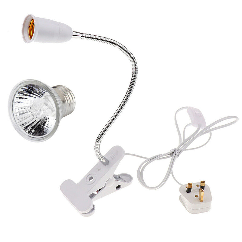 E27 25W Heat Lamp Reptile Halogen Light Spot Lamp+Clip Lamp Holder