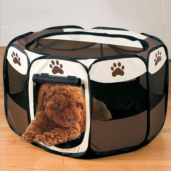 Claw Print Foldable Pet Cat Dog Tent House Guard Playpen Fence (Coffee)