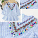 1 Yard Sequins Jacquard Ribbon Trim with Pom Poms Tassel Crafts Supplies