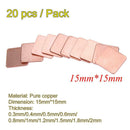 20 pcs 15mmx15mm 0.8mm Heatsink Copper Shim Thermal Pads for Laptop