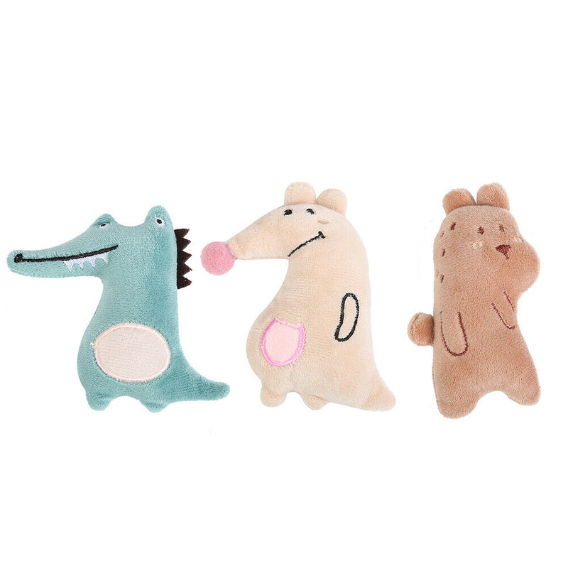 3pcs Mini Cat Teeth Grinding Catnip Toys Plush Bear Crocodile Kangaroo Funny