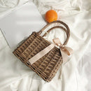 New Summer Fashion Woman Spliced Bow Brown Color Double Handles Light Porta