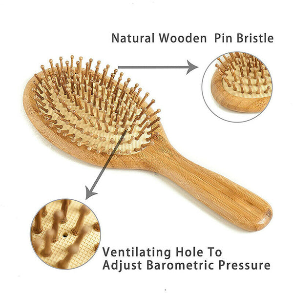 Best Natural Wooden Paddle Hair Brush for All Hair Types, Ball Tipped Bambo T7P2