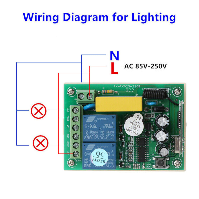 2Pcs AC 220V RF 433Mhz Wireless Remote Controls Switch 2CH Relay Receiver Module