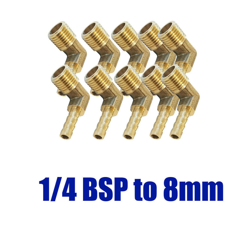 10 Pcs 1/4 8mm Brass 90 Degree Male Elbow BSP Pagoda Connecting Pipe Fitting