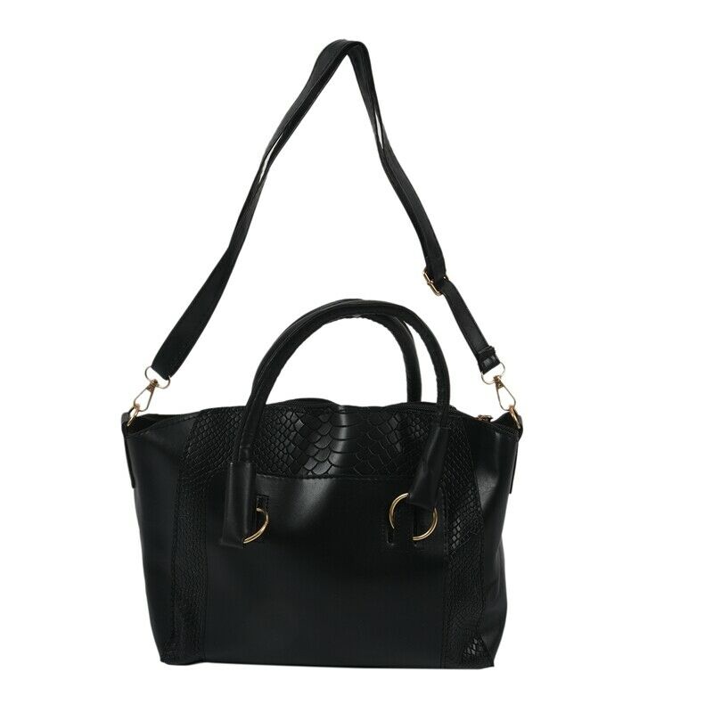 Women's Shoulder Bag in imitation leather Satchel Cross Body Tote Bag (Blac D2S3