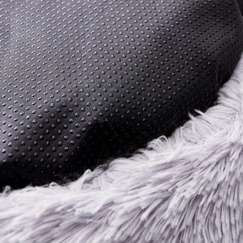 Round Soft Dog Bed Plush Kennel Nest Velvet Foldable Pet Mat (Grey L)