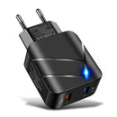 28W USB Charger Quick Charge 3.0 Wall Charger for Phone Tablet (EU Black) A