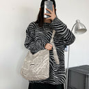 Casual Canvas Shoulder Bags Women Newspaper Print Zipper Crossbody Bags