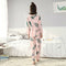 Women Autumn V-neck print 2-pcs Pajama Sets Floral Long Sleeve Sleep Wear C F2E9