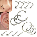 14Pcs/Set-Stainless Steel Hinged Segment Nose Ring Bone Studs Hoop Body-Pierc Bj