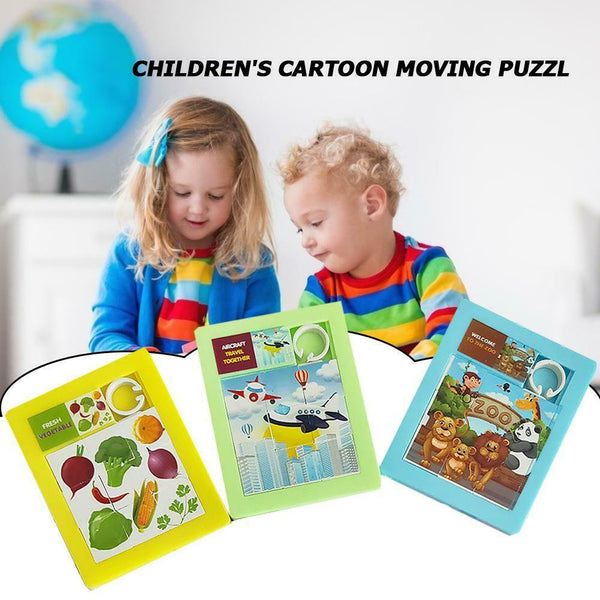 Cartoon DIY 9 Grid Flat Jigsaw Moving Puzzle Kids Educational Toys Random #gib