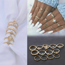 Rhinestones Moon Star Crown Finger Rings Knuckle Midi Opal Rings Set
