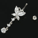Body jewelry for girls, transparent heart twirl zirconia, navel ring belly
