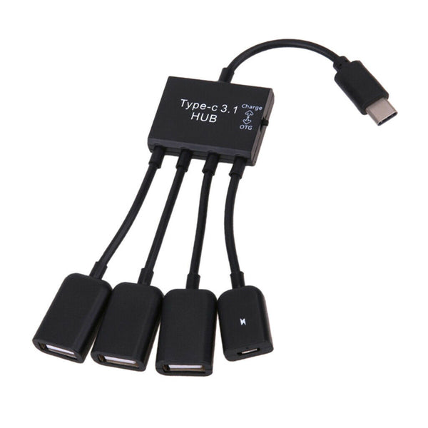 MagiDeal 4 In 1 Type-C Male Hub To USB & Micro USB Female Splitter Adapter