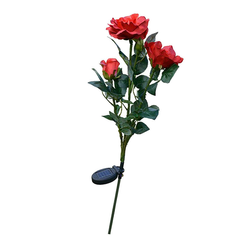 2 Pieces Solar Lights Rose Flower with Red Buds, Outdoor Waterproof LED Lamps