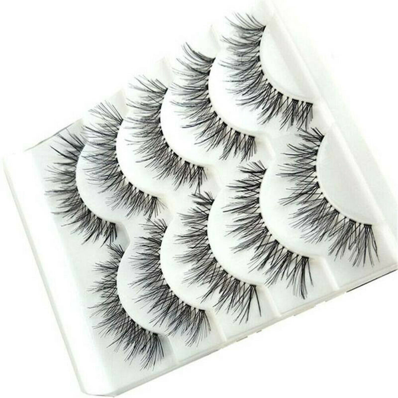 5Pair Thick Cross Natural Eye Lashes Extension Makeup False Eyelashes Clear Band