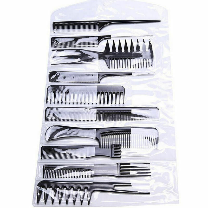10pcs Salon Hair Cut Styling Hairdressing Barbers Combs Brush Set Black