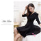 Plus Size Solid Color Dress Women Long Sleeve A-line Dresses (Black 4XL) A#S