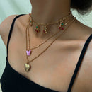 Acrylic Butterfly Heart Pendant Necklace Women Multilayer Cherry Choker JewSEAU