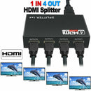 1 in 4 out Full HD HDMI Splitter 1X4 4 Port Hub Repeater Amplifier v1.4  GIJ